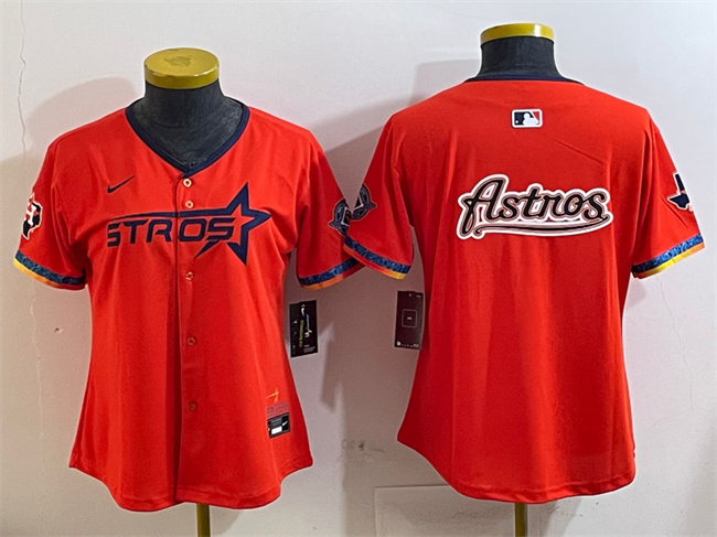 Youth Houston Astros Team Big Logo Orange 2025 City Connect With Texas Patch Limited Stitched Baseball Jersey 002
